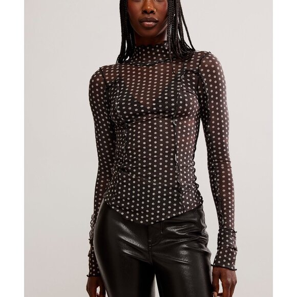 🌙FREE PEOPLE Charlie Printed Mesh Top / Luna Dot🌙 - Picture 1 of 9
